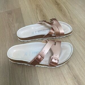 Birkenstock Women's YAO Metallic Copper Rose Gold Sandals Slip On EU 38 US 7 7.5